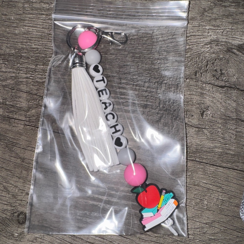 Teacher Keychain with Tassel and Apple Charm
